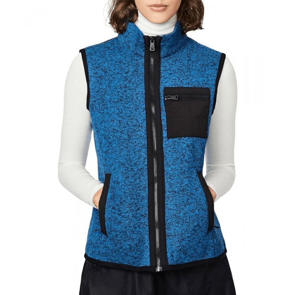 NWT Bernardo Women's Heather Soft Knit Full‎ Zipper Blue Black Vest Size Small